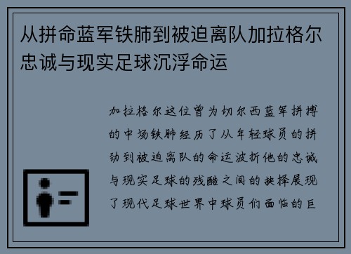 从拼命蓝军铁肺到被迫离队加拉格尔忠诚与现实足球沉浮命运